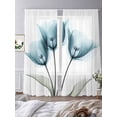 thumbnail image 3 of Sheer Curtain Panels Teal Green Tulip Rod Pocket Voile Window Curtains Plant Floral Window Treatments Ligh Filtering Privacy Curtain Drapes for Bedroom Living Room 2 Panel Set 84 Inch Length,, 3 of 9
