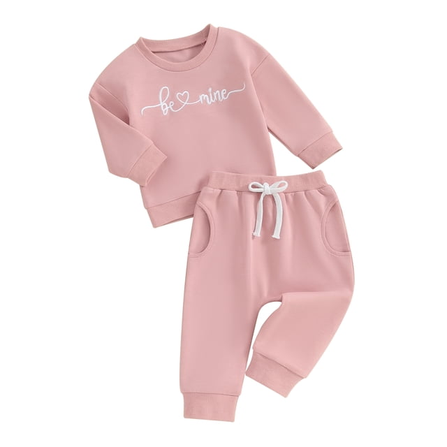 xiaxaixu Ensemble de Pantalons pour Bébé, Chandail en Molleton à Manches Longues Col Rond avec Broderie de Lettres et Pantalon à Taille Élastique 2 Pcs pour la Saint-Valentin