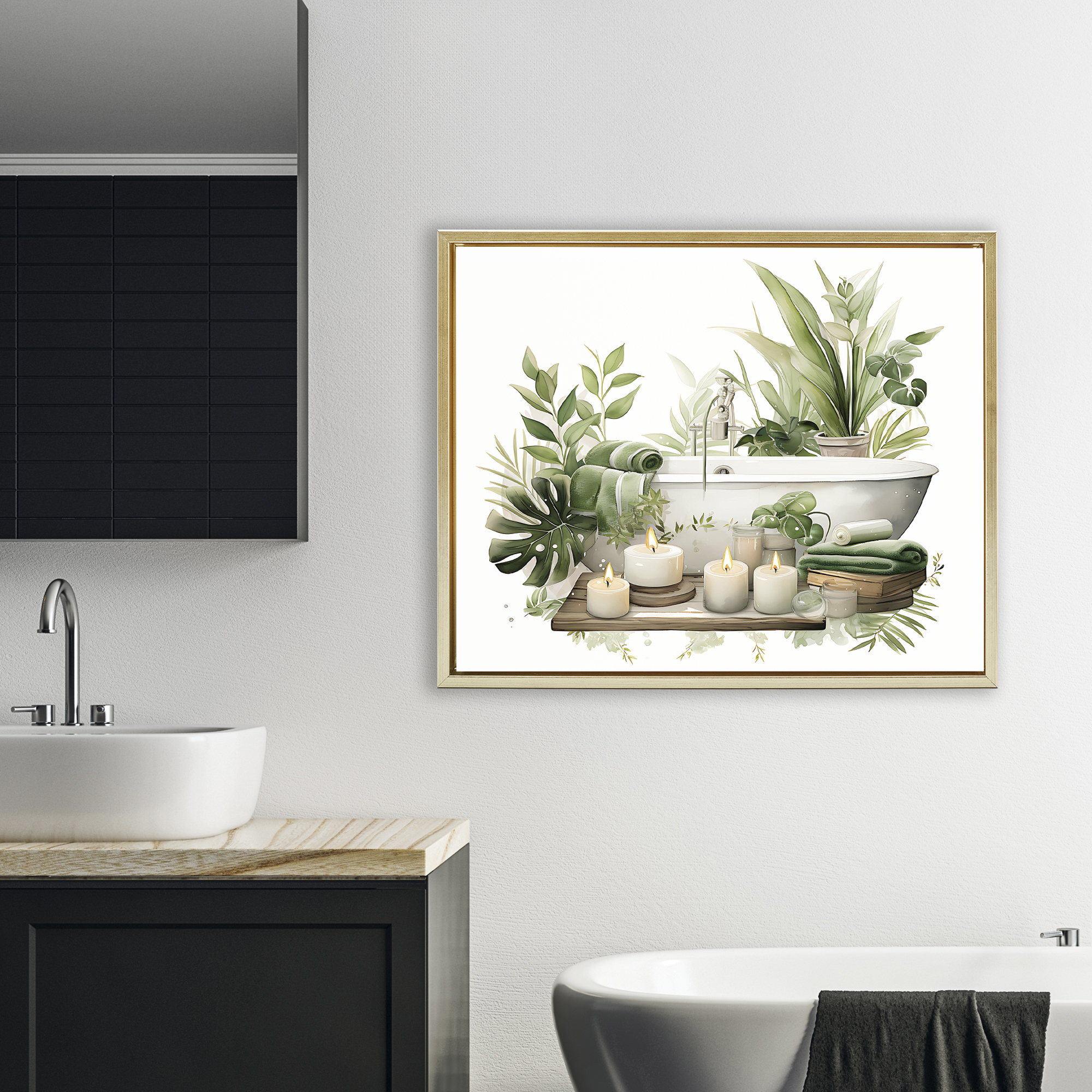 Tropical Zen Bathtub Gold Framed Floater Canvas Wall Art, design by Lettered and Lined