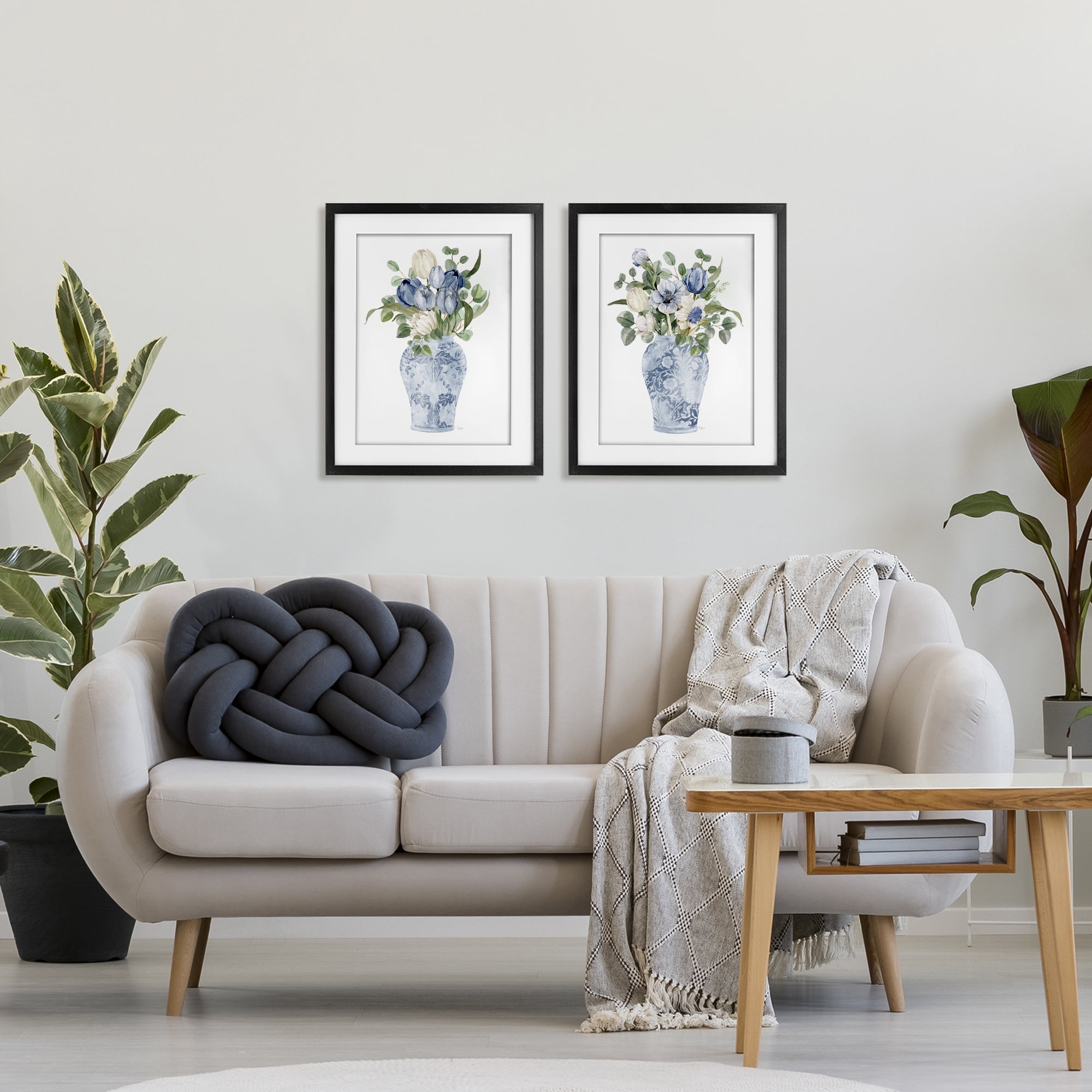 Stupell Industries Ornate Vase Tulip Collection 2 Piece Black Framed Print Under Glass Set, design by Livi Finn