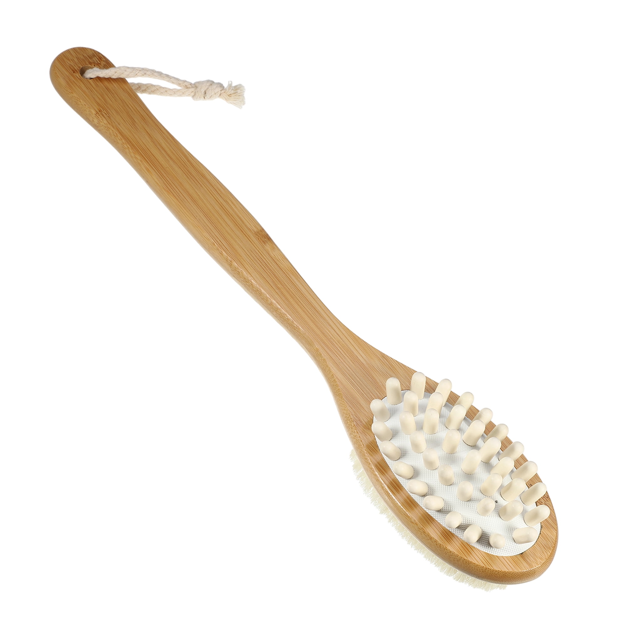 Unique Bargains Long Handle Bath Brush Double Side Scrubber 15.75" Beige 1 Pc