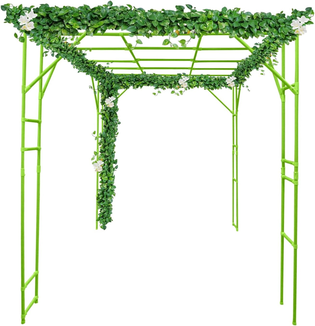 Green Garden Arch Trellis 6.56*4.92*6.56 ft Tall Garden Arch Trellis Metal Plant Support Trellis Archway Plant Climbing Pergola for Vegetables Plant Cucumber Trellis Decoration - Green