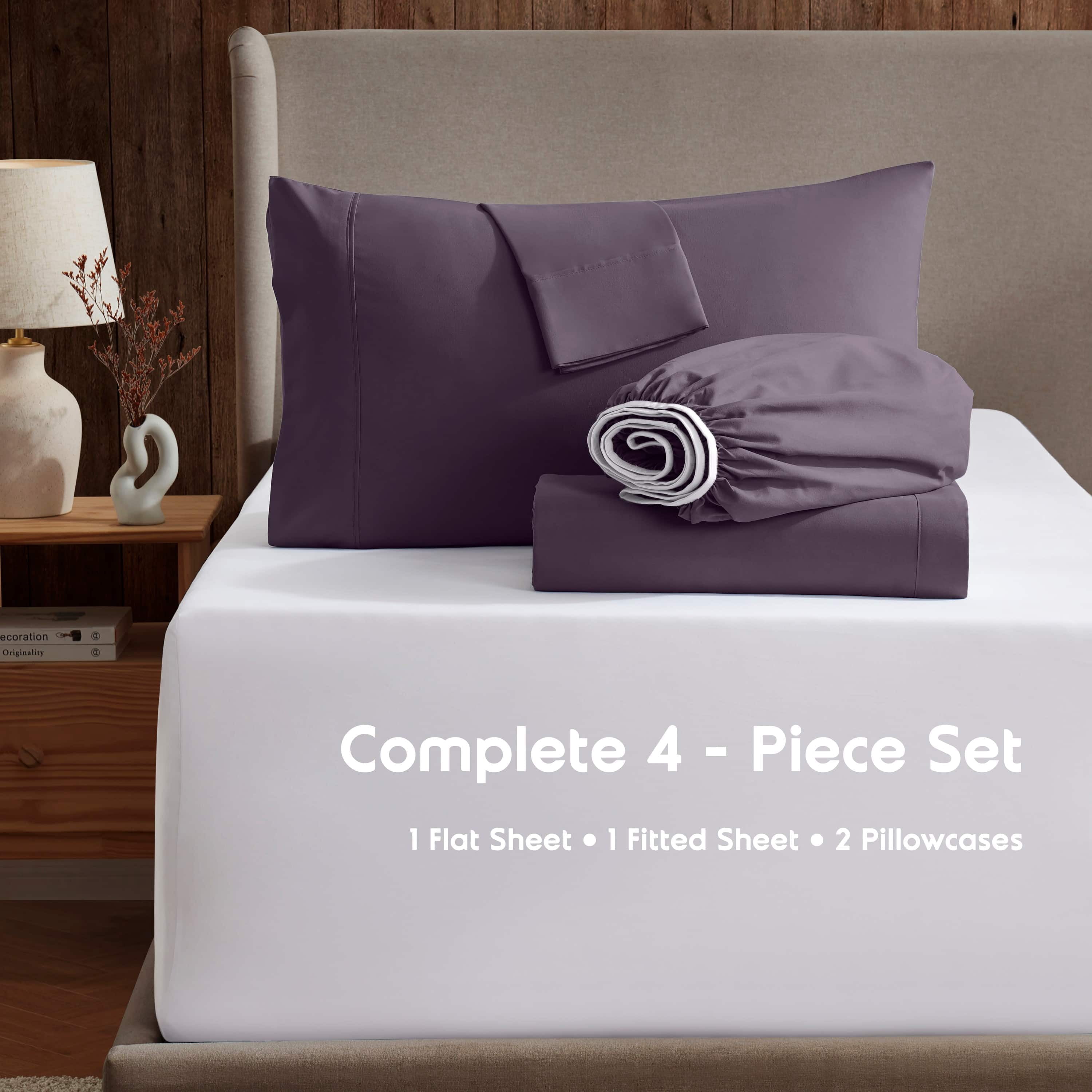 LammaLoe Extra Deep Pocket Twin Sheets set, Fits 18"-24" Mattress, 4 Piece Soft Microfiber Bed Sheet Sets, Purple