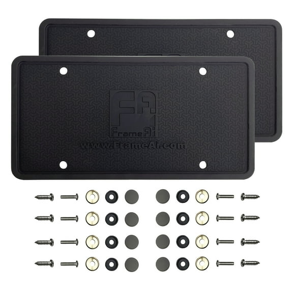 KA Depot Two Silicone License Plate Frame Back Guard Holder Rust-Proof Rattle-Proof Weather-Proof Black Aluminum Screw On Caps Hardware