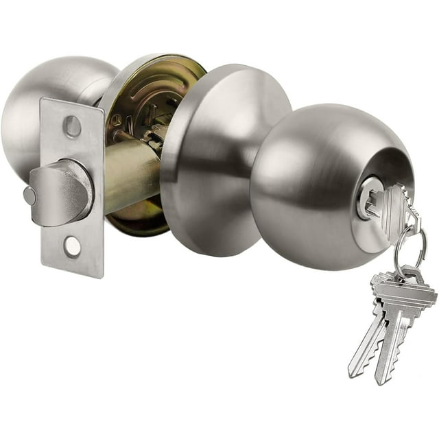 Manija para puerta con cerradura llavada manija para puerta interior y exterior bola estándar níquel satinado