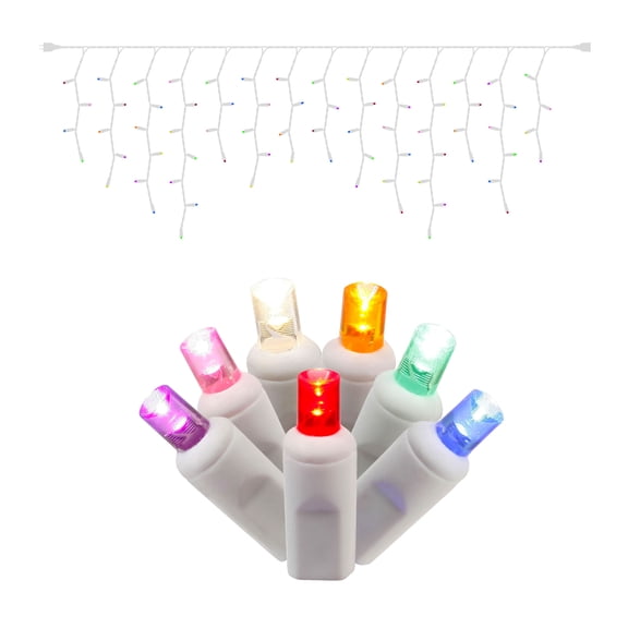 Vickerman 70 Multi-Colored Wide Angle LED Icicle Light on White Wire, Light Strand.