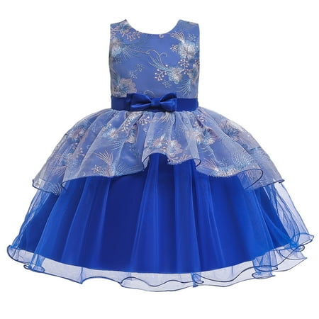 

Dadaria Toddler Girl Clothes 6M-4T Floral Baby Girl Princess Bridesmaid Pageant Gown Birthday Party Wedding Dress Blue 90 Toddler