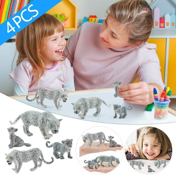 Qertyioot Model Toy 4Pc Colorful Simulation Snow Leopard Animals And Small Animals Suit Ornaments Gift for Boy