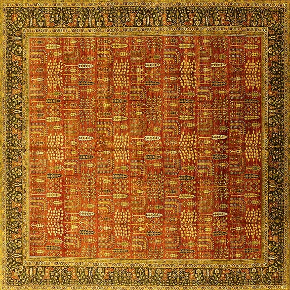 Ahgly Company Indoor Square Oriental Yellow Industrial Area Rugs, 5' Square