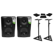 2) Mackie MR524 5” 50 Watt Powered Studio Monitor Speakers Stands Isolation Pads