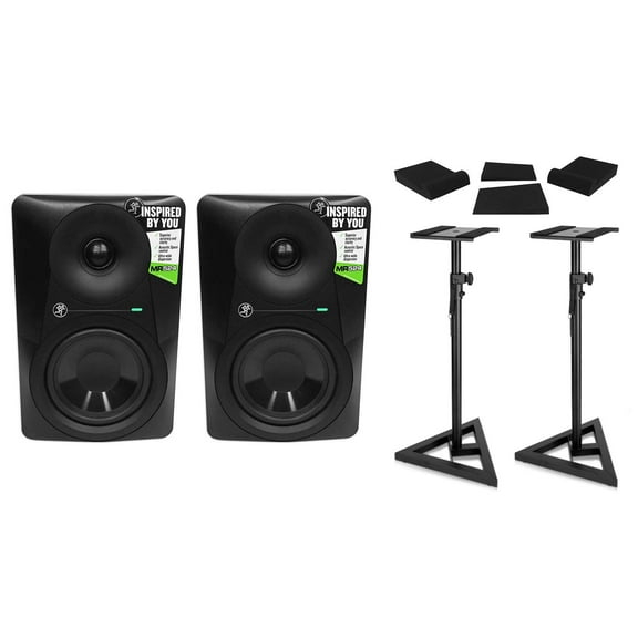 2) Mackie MR524 5” 50 Watt Powered Studio Monitor Speakers Stands Isolation Pads