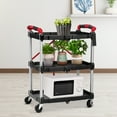 thumbnail image 6 of JoanKaren 3 Tier Folding Utility Service Cart with Wheels,Heavy Duty Collapsible Rolling Service Carts,Black, 6 of 9