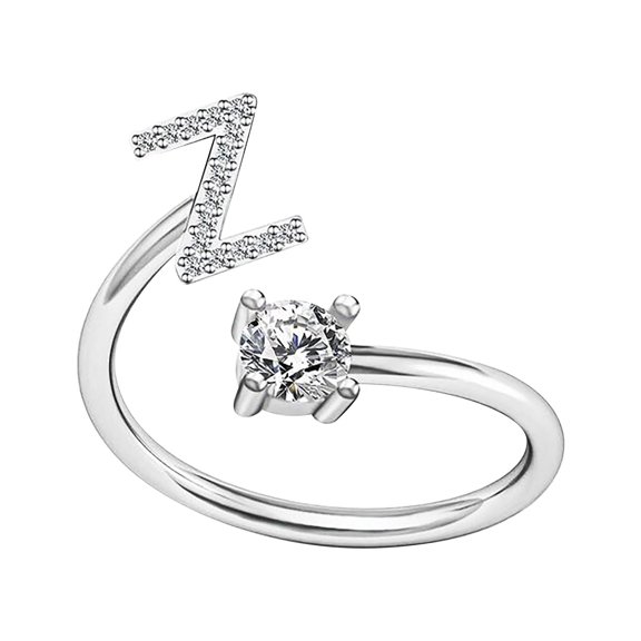 PONPRNGY Silver Adjustable Initial Ring for Women Alloy Letters A-Z 26 Alphabet Rings Valentine's Day Gift