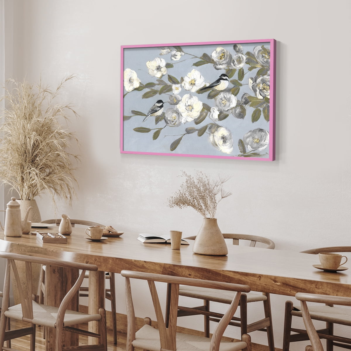 Chickadees and Blossoms I by Sally Swatland - Restickable Framed Giclée Print