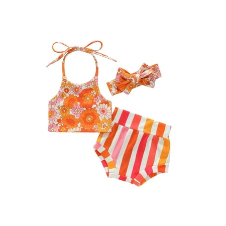 

Coduop Baby Girl Summer Shorts Outfits Sleeveless Halter Tops Floral Short Sets