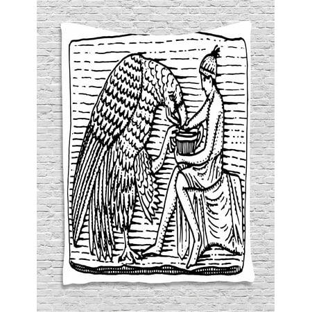Black And White Tapestry Hand Drawn Greek Mythology Figure With
