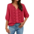 thumbnail image 5 of Outfmvch Embroidered Linen Shirts for Women linen button down shirt Mexican Embroidered Gauze Shirts Loose Fit Short Sleeve Gauze Boho Tunic Tops Peasant Gauze Blouse V Neck 3/4 Sleeve Length Red 2XL, 5 of 7