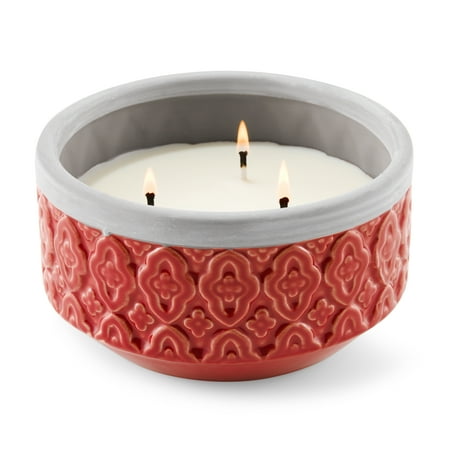 Better Homes and Gardens Outdoor 3-Wick Citronella & Lemongrass Candle, Hand-Glazed Ceramic Finish