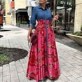 thumbnail image 2 of AURA Womens Abstract Print Denim Maxi Dress Long Sleeve High Waist Button Front Streetwear XL XXXL, 2 of 10