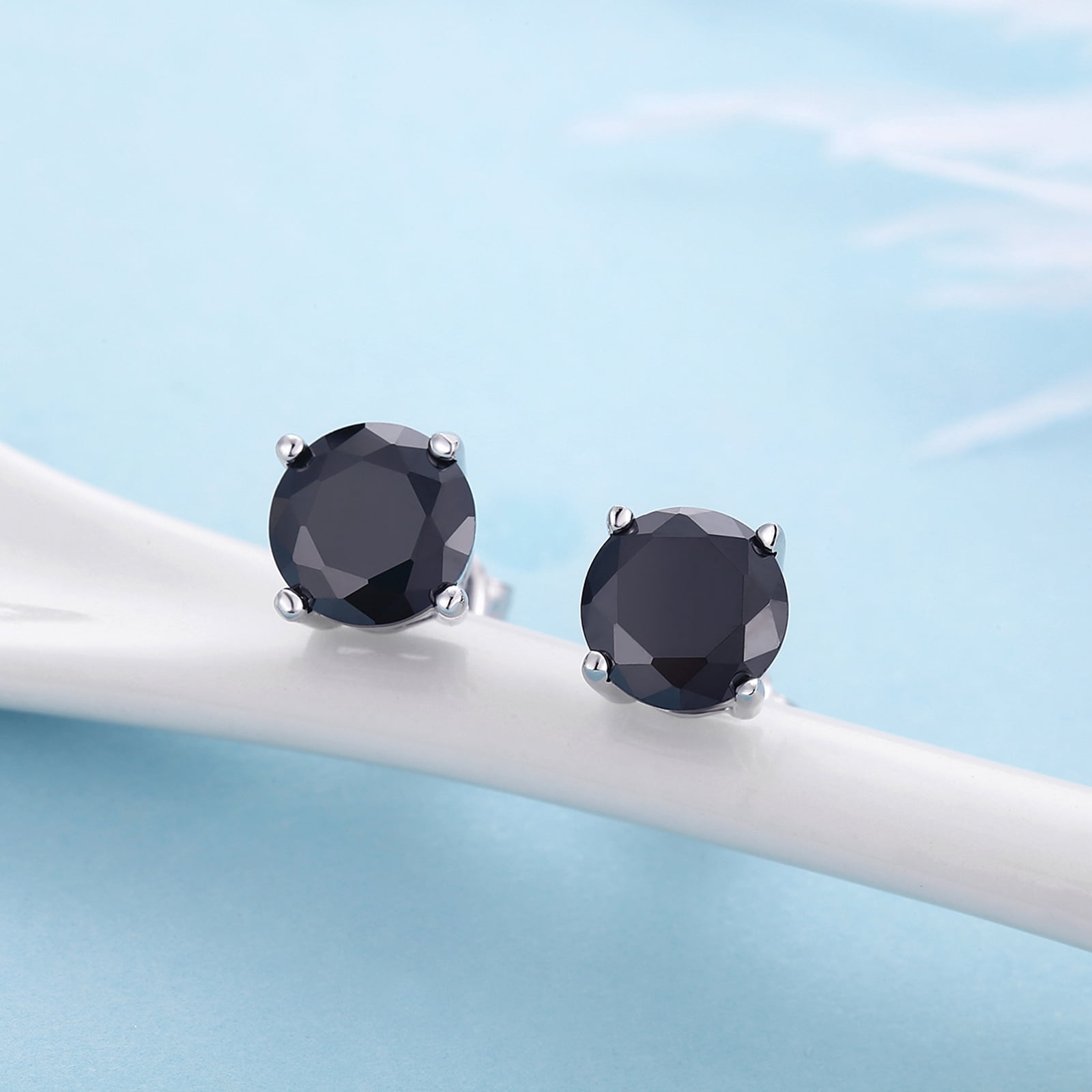 Black Earrings Stud for Men Women Diamond Earrings Black Stud Earrings Mens Diamond Earrings Black Cubic Zirconia Stud Earrings Sterling Silver Earrings Black Diamond Studs Silver Earrings 7mm