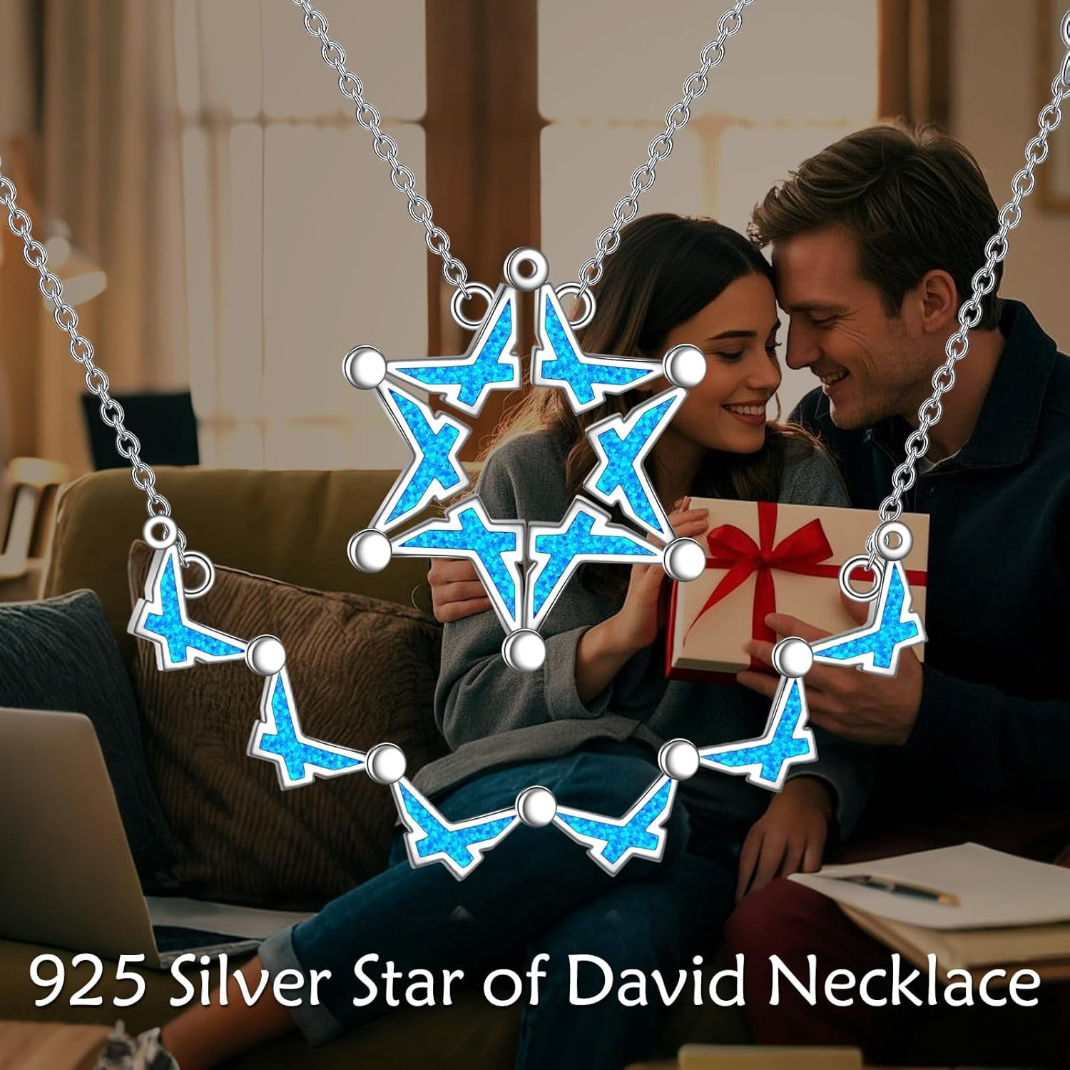 Star of David Necklace 925 Sterling Silver Butterfly Folding Hexagram Pendant Necklace Jewelry for Women