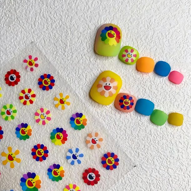 Pegatinas Dedyel Smile para decoración de uñas, lindas pegatinas de dibujos animados para uñas, pegatinas 5D con relieve de cara sonriente, pegatinas autoadhesivas Kawaii para uñas para mujeres, niñas
