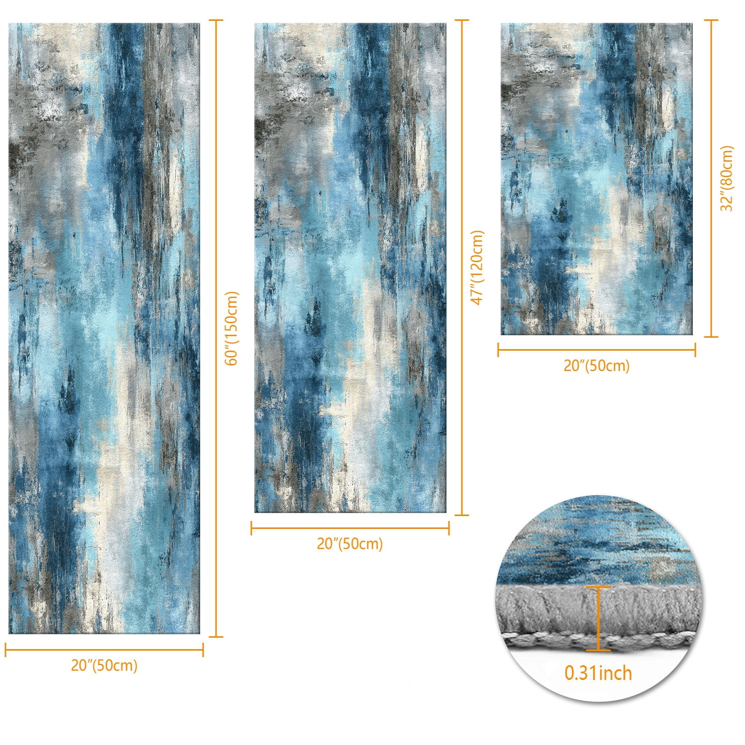 3 Piece Kitchen Rug Set, Non-Slip And Washable, Abstract Pattern Kitchen Hallway Rug, Soft And Comfortable, Suitable For Sinks, Floors, Entrances, Hallways and Bathrooms