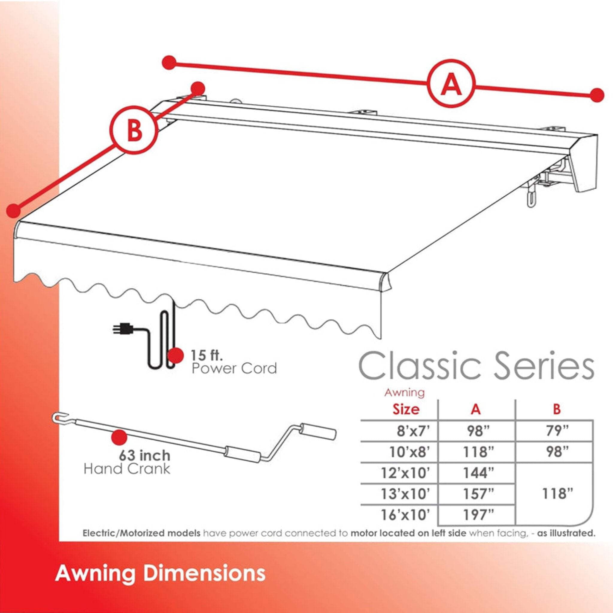 Advaning Classic Series 12x10 ft. Electric Retractable Sunshade Awning - Natural Beige