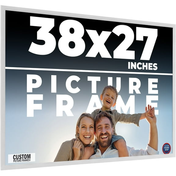 38x27 Frame White Solid Wood Picture Frame Includes UV Acrylic Shatter Guard Front, Acid Free Foam