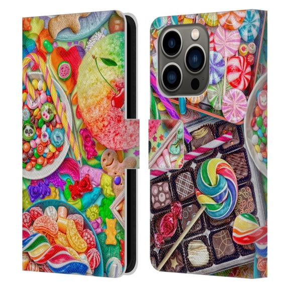 Head Case Designs Officially Licensed Aimee Stewart Colourful Sweets Candylicious Leather Book Wallet Case Cover Compatible with Apple iPhone 14 Pro
