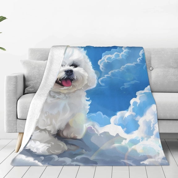 Rateoe Cute Cloud Bichon Frise Print Fuzzy Fleece Throw Blanket Extra Large,Super Soft,Fluffy and Warm Blankets for Couch,Bed,All Season Use (60"x50")
