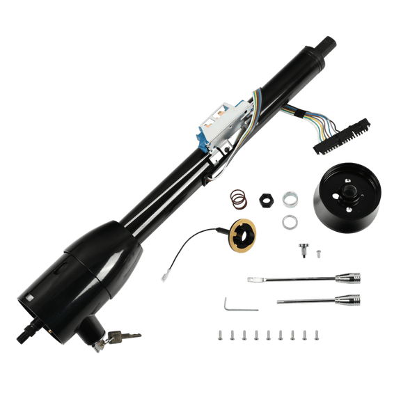 28" Stainless Steel Tilt Manual Universal Steering Column & Wheel Adapter w/ Key Black