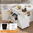 thumbnail image 6 of Oufan Farmhouse Kitchen Island with Trash Can Storage Cabinet, Kitchen Island on Wheels with Adjustable Shelf, Kitchen Cart with Drop Leaf, Spice Rack, Towel Rack and Drawer for Dining Room, White, 6 of 10