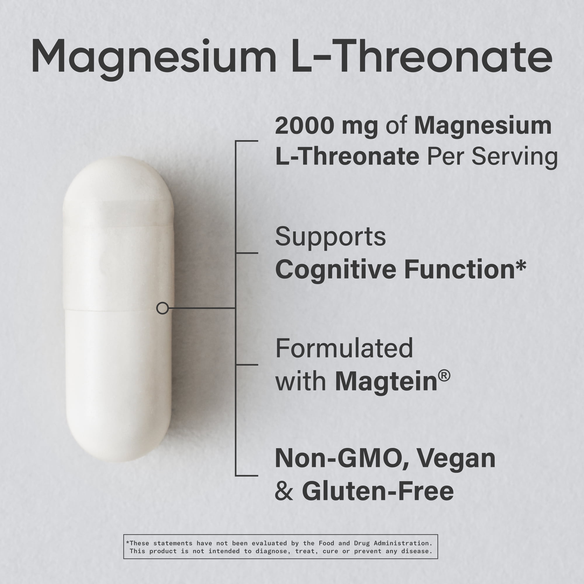 Sports Research Magtein Magnesium L-Threonate Capsules Supplement for Memory, Focus & Cognition - Supports Brain Health, Sleep & Mood - 2000mg, 87 Capsules