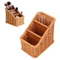 thumbnail image 2 of Kitecy Woven Rattan Desk Organizer 3 Slot Organizer Countertop Basket Rattan Desk Storage Basket Small Item Storage Holder for Remotes Makeup Brushes And Pens, 1 Pack, Khaki, 2 of 9