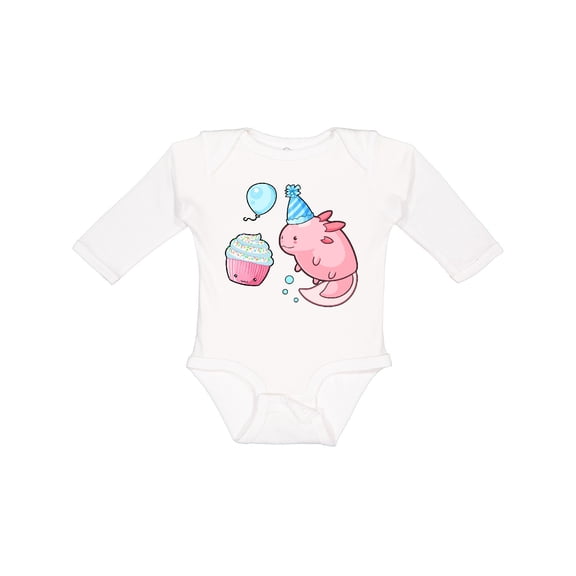 Inktastic Cute Axolotl Birthday with Cupcake Boys or Girls Long Sleeve Baby Bodysuit