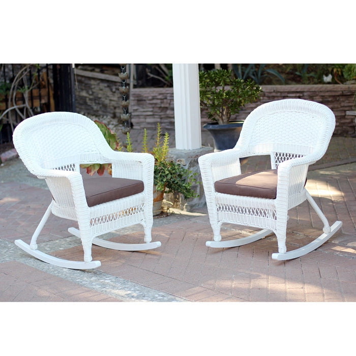 Resin Wicker Rocker Chair with Cushion by Jeco Set of 2