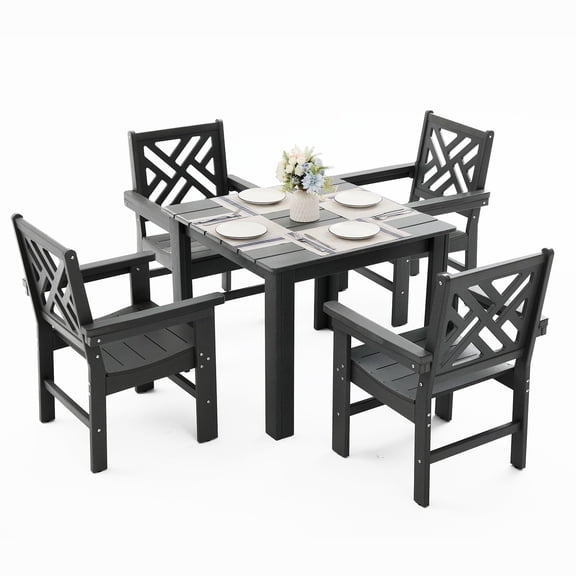5 Piece HDPE Outdoor Dining Set For 4 With Square Table (Gray, 5 Piece Square Set)