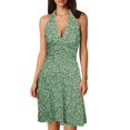 thumbnail image 1 of Women Summer Sleeveless Neck Shirt Dress Spring Boho Floral with Womens Dresses for Work Pocket Elastic Waist Ruffle Summer Shirt Dresses for Women Mini Dresses, 1 of 5