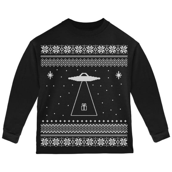 Alien Beam Ugly Christmas Sweater Black Toddler Long Sleeve T-Shirt - 2T