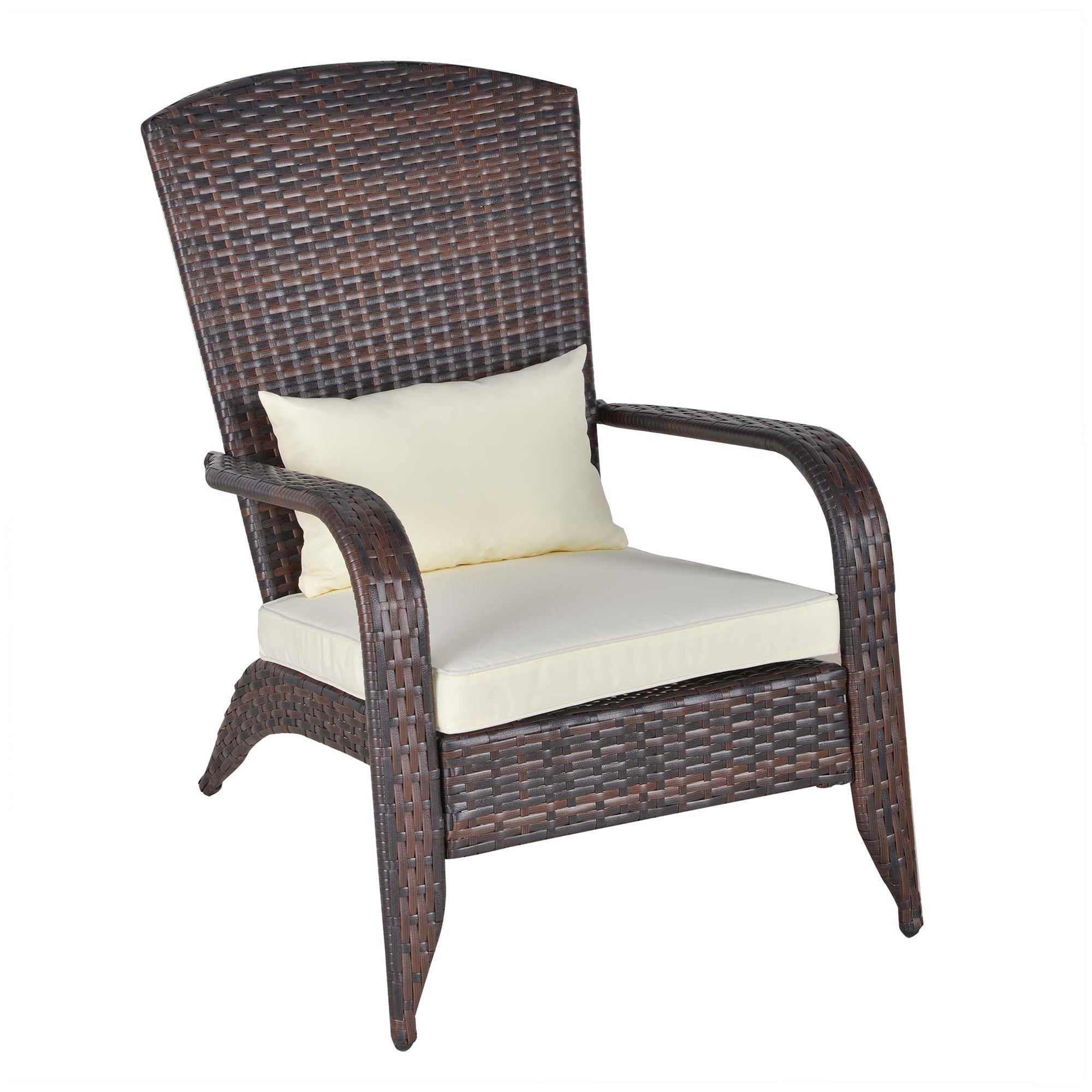 Outsunny Patio Wicker Adirondack Chair, Outdoor All-Weather Rattan Fire Pit Chair w/ Soft Cushions, Tall Curved Backrest and Comfortable Armrests for Deck or Garden, Cream White