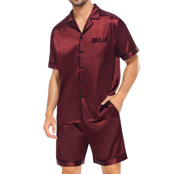 Men's Silk Pajama Set | Silky Satin | Short Sleeve Top and Shorts | Button Pajama Set