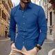 thumbnail image 1 of pstuiky camisa de manga larga para hombre, Camisa informal de manga larga con botones, cuello vuelto, color liso, con solapa a rayas y bolsillo para hombre salir tops xl, 1 of 9