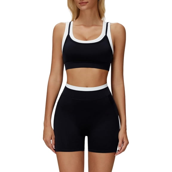 PISONIC Two Piece Workout Sets for Women Square Neck Sports Bra and Scrunch Butt Lifting Shorts Gym Yoga Active Wear Outfits