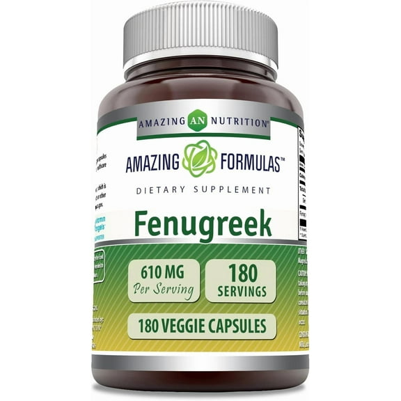 Amazing Formulas Fenugreek 1220 Mg per Serving 180 Veggie Capsules Supplement | Non-GMO | Gluten-Free |