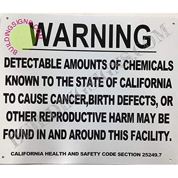 Warning DETECTABLE Amounts of Chemicals Known to The State of California to Cause Cancer, Birth Defects Sign (White,Rust Free-Aluminium, 10x12 inch) (ref-2201)