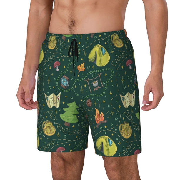 Balery Camp In The Forest Bañador para hombre, shorts de playa de secado rápido con entrepierna y forro de compresión-Medium