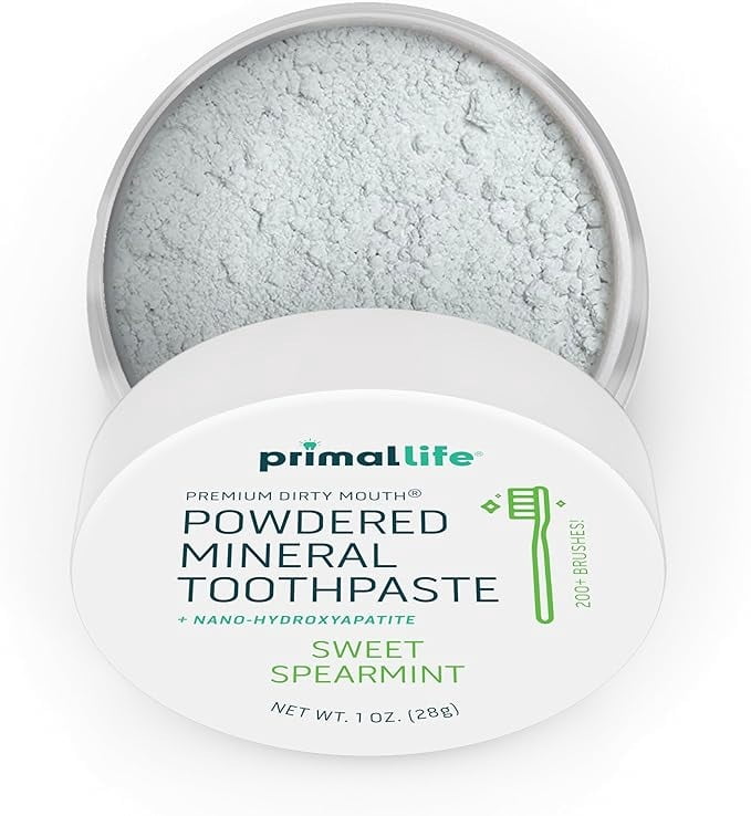Primal Life Organics Toothpowder, Fluoride-Free Mineral Toothpaste Powder with Bentonite & Kaolin Clay, Baking Soda, Nano-Hydroxyapatite, Natural Oral Care, 4 oz