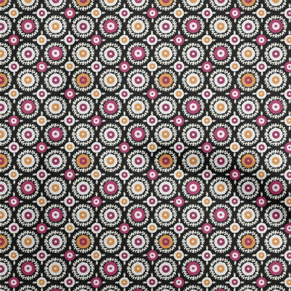 oneOone Polyester Spandex Black Fabric Asian Suzani Sewing Fabric By The Yard Printed Diy Clothing Sewing Supplies 56 Inch Wide