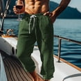 thumbnail image 4 of KyCheLot Men's Cotton Linen Capri Pants Loose Elastic Waist Drawstring Lounge Vacation Beach Crop Pant, 4 of 5